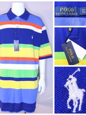 POLO RALPH LAUREN 2XLT Color Block WHITE PONY XXL 2XL BIG & TALL Mens MULTICOLOR